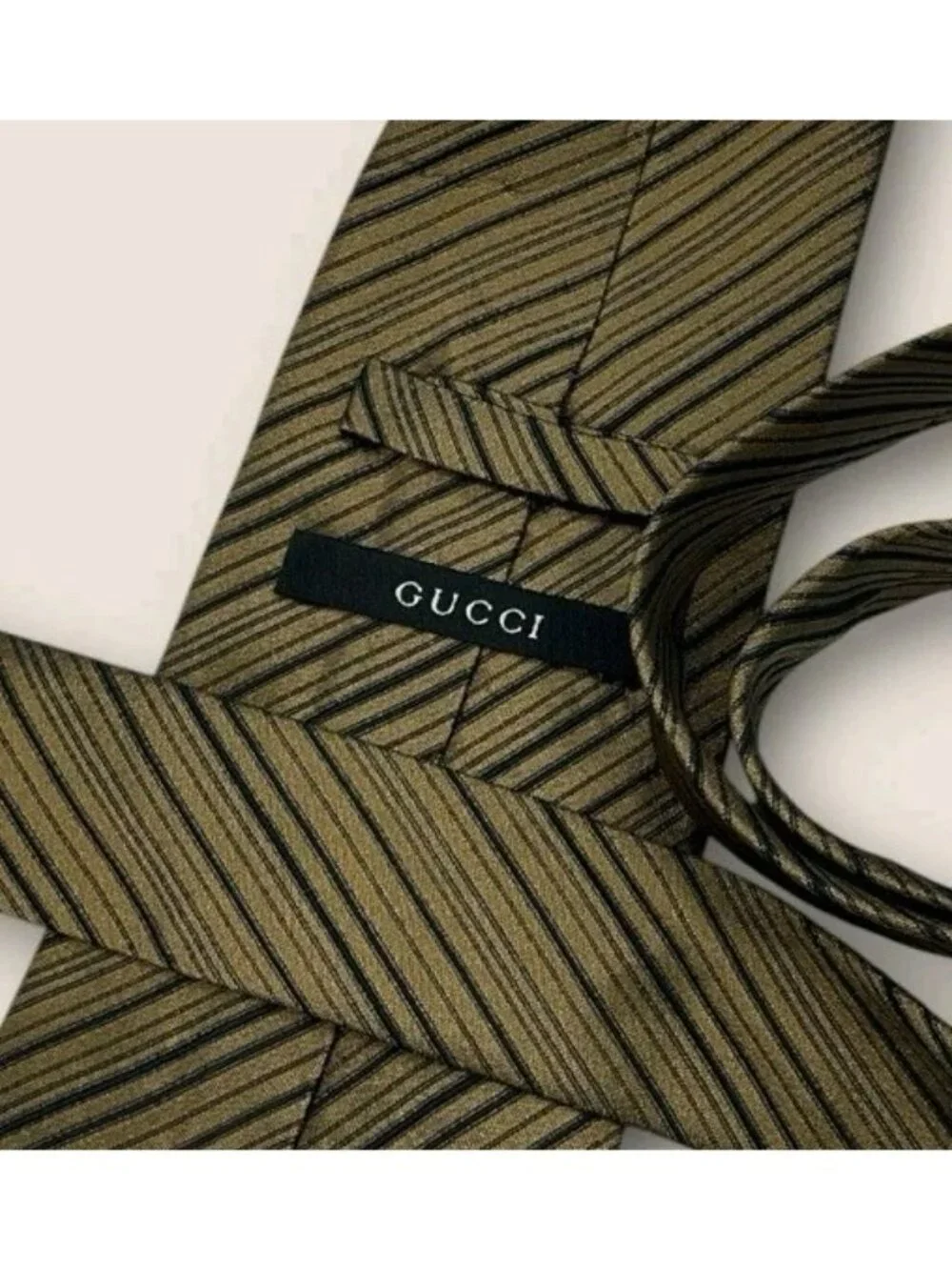 GUCCI Silk Tie ITALY Beige Black Striped W:3.7